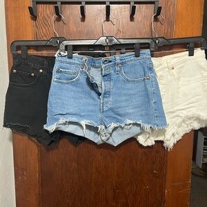 Levi's Women's Black, Blue, and Cream Jean Shorts